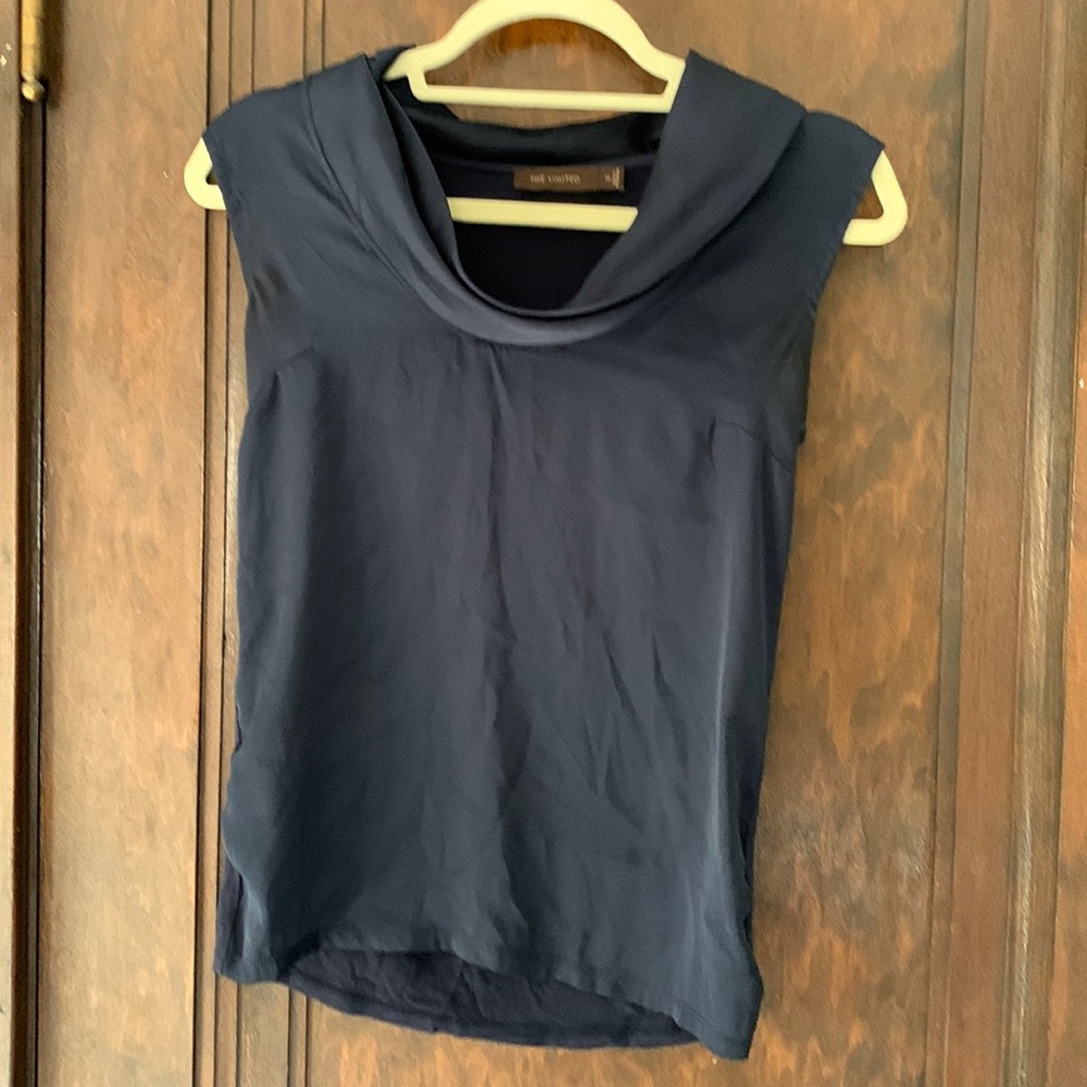 The Limited blackened navy sleeveless cowl necklace blouse